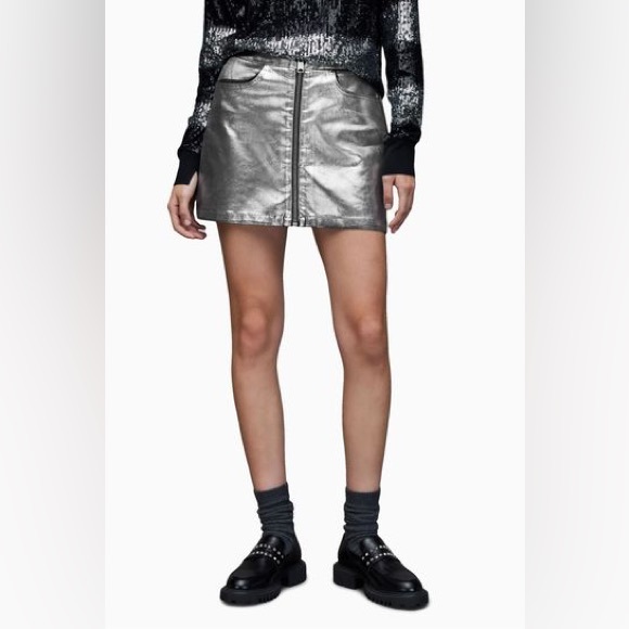 AllSaints Silver Cleo Denim Skirt,All Products : American Fashion Style Bags On Sale